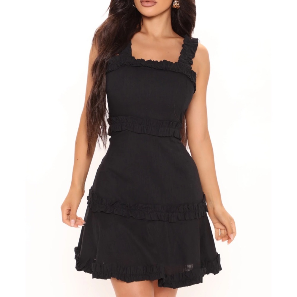 Fashion Nova black ruffle mini dress coquette casual Natalie new with tags NWT